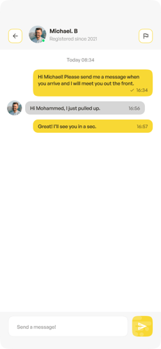 Screenshot of chat feature in iDlvr app