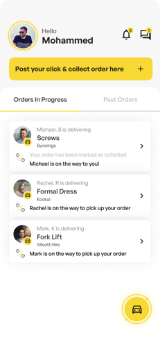 Screenshot of order posting screen in iDlvr app
