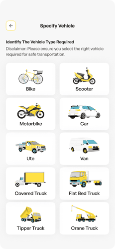 Screenshot of vehicle specification screen in iDlvr app