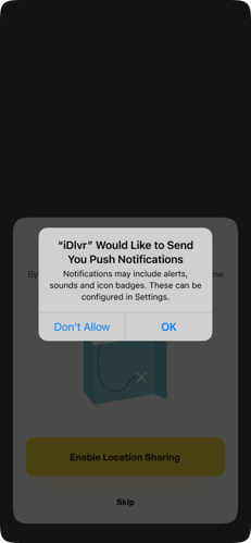 Screenshot of push notifications screen in iDlvr app