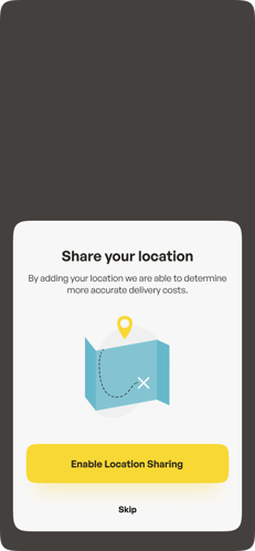 Screenshot of location sharing screen in iDlvr app