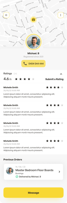 Screenshot of driver ratings in iDlvr app