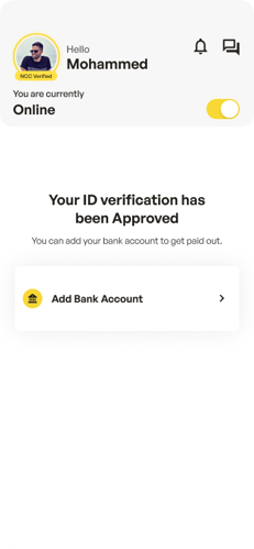 Screenshot of ID verification and bank account details