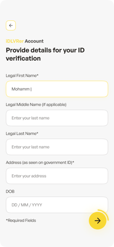 Screenshot of providing details for ID verification